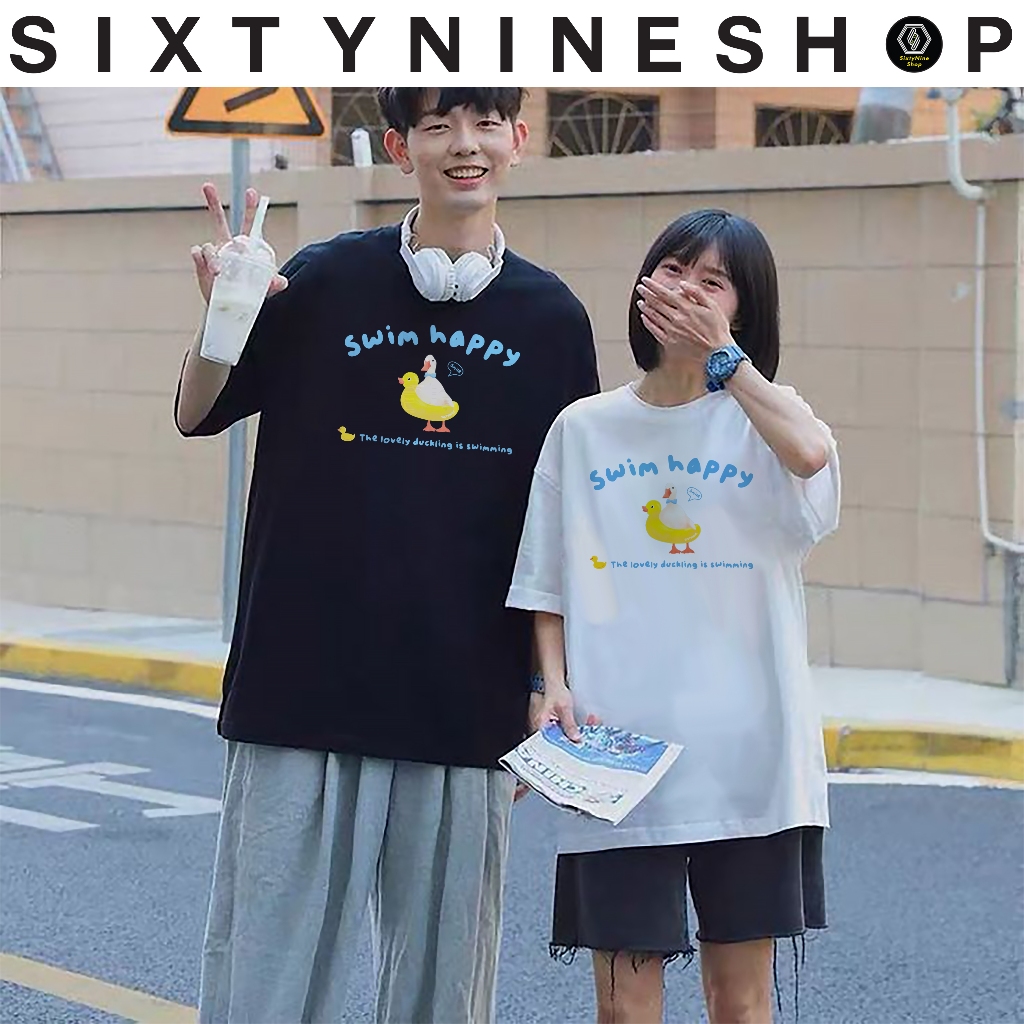 เสื้อยืดผ้าคอตตอน M-4XL พิมพ์ลาย " เป็ดห่วงยาง " พร้อมส่ง