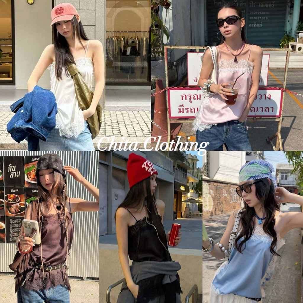 📍พร้อมส่ง📍25T615 SU615 LACE WHISPER CAMI เสื้อสายเดี่ยวลูกไม้แต่งขอบรอบตัว ดีเทลลูกไม้ลายสวยละเอียด Tag MM Fish🇰🇷
