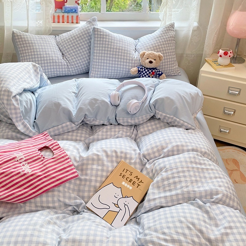 ชุดเครื่องนอน 5/6 ฟุต ผ้าฝ้ายซักนุ่ม ชุดเครื่องนอน bedding set 4ชิ้น(ผ้าปูที่นอนx1 ปลอกผ้านวมx1 ปลอก