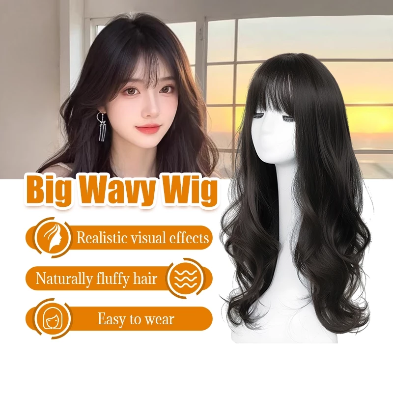 วิกผมหยิกยาว พร้อมหน้าม้า 68ซม. วิกผมยาวหยิกลอนใหญ่ ทนอุณหภูมิสูง ผมหยิกยาวแบบเต็มศีรษะ