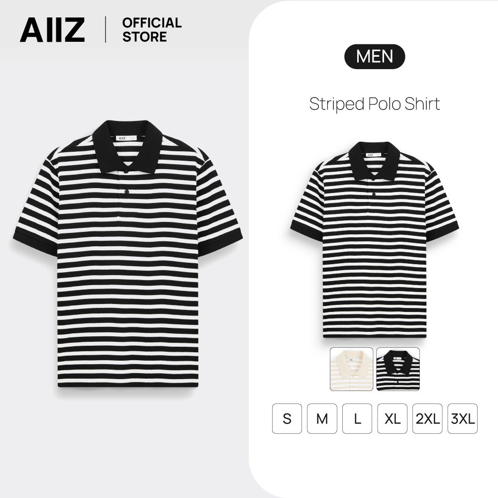 AIIZ (เอ ทู แซด) - AIIZ เสื้อโปโลผู้ชายทอลายทาง AIIZ Men's Striped Polo Shirt