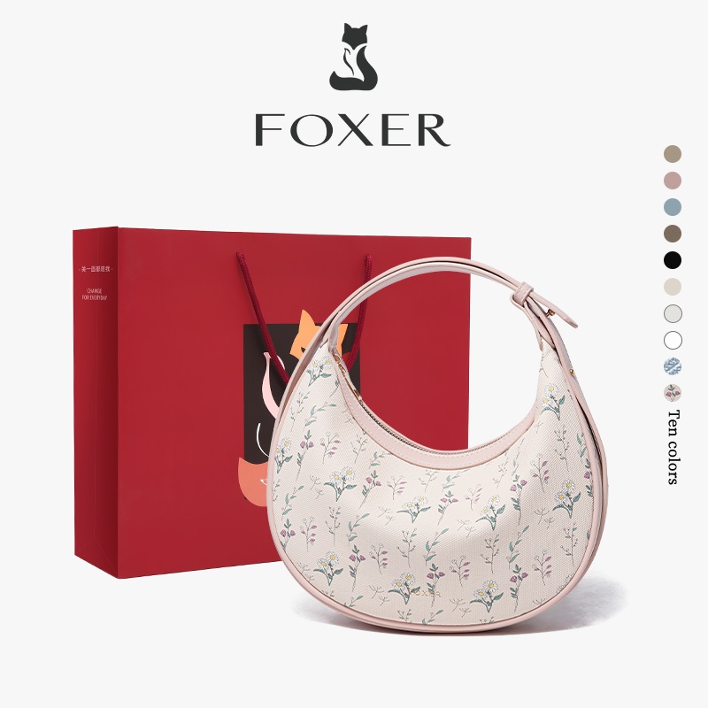 FOXER กระเป๋าสะพายไหล่สตรีทรงพระจันทร์เสี้ยว ทันสมัย และเรียบง่าย สายสะพายไหล่ปรับระดับได้