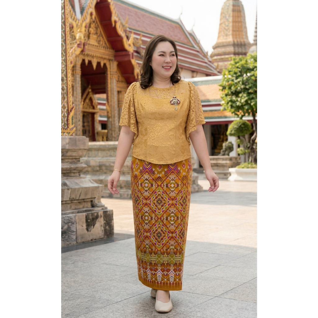 ล04 (ตะกร้า1) เสื้อลูกไม้ทรงคุณนาย แขนระย้า คอกลม ซิปหลัง