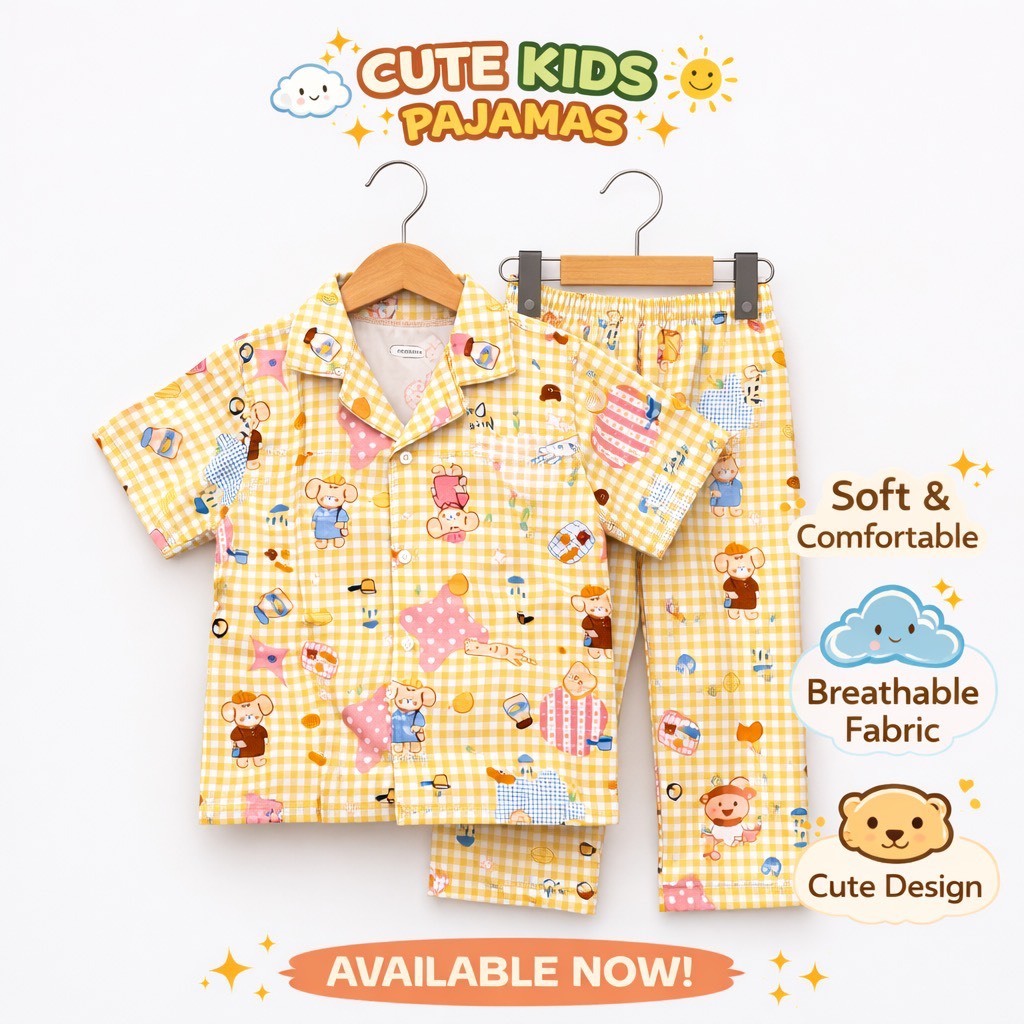 Babe Buy ชุดนอนเด็กแขนสั้นขายาว ผ้าฮาวาย ชุดนอนเด็กคอปกแขนสั้นขา5ส่วน ผ้าฮาวาย ใส่สบาย มีกระดุมหน้า ไซส์100-120