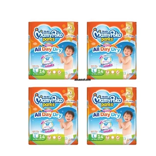 (4ห่อ) MamyPoko pants มามี่โพโค แพ้นท์ กางเกงผ้าอ้อม รุ่นแฮปปี้ ออลเดย์ดราย ผ้าอ้อมแบบกางเกง แพมเพิส มามีโปโกะ