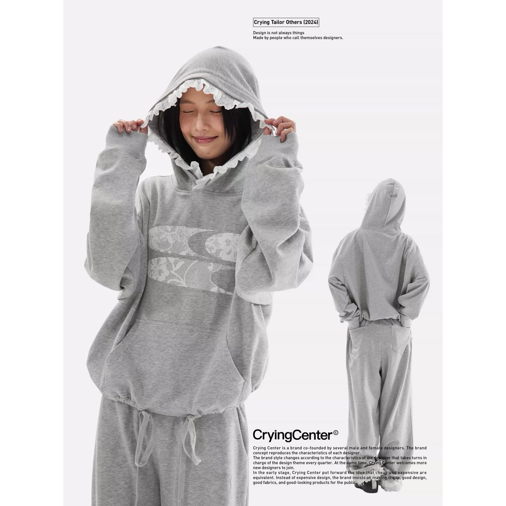 CryingCenter เสื้อสเวตเตอร์/เสื้อฮู้ดลายลูกไม้ Lazy Ballet Sweater