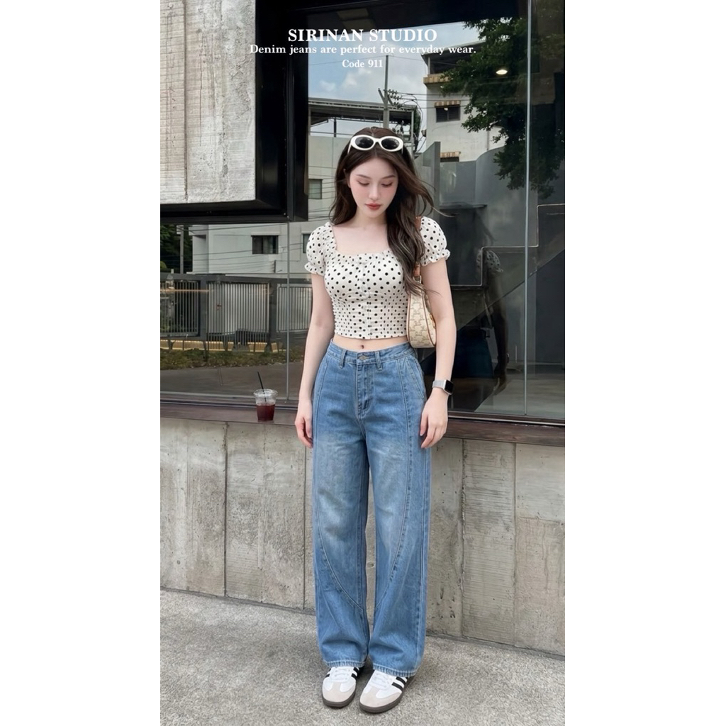 Sirinan Studio ยีนส์กระบอกกลาง detail ตีเกล็ดด้านข้าง ทรงสวยจึ้งค่า❤️