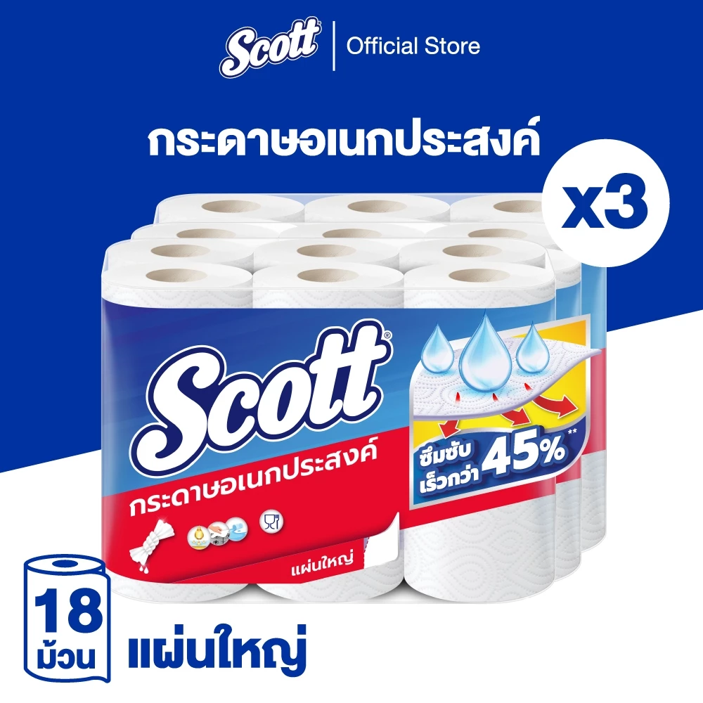 Scott Towel สก๊อตต์® กระดาษซับเอนกประสงค์ บิ๊กโรล รวม 6 ม้วน x 3 แพ็ค