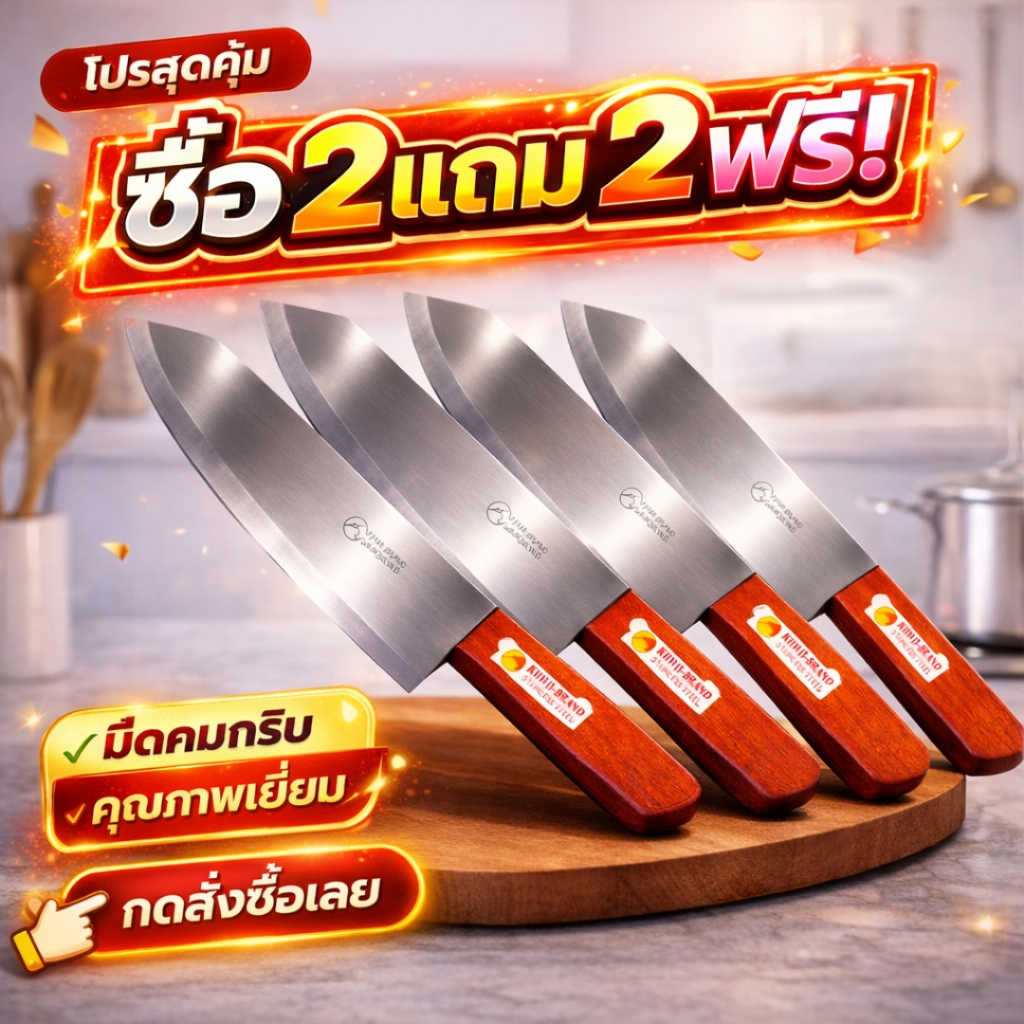 มีดบางด้ามไม้โปร 2 แถม2 เหมาะสำหรับหั่นผัก หั่นผลไม้ คุณภาพคุ้มราคา