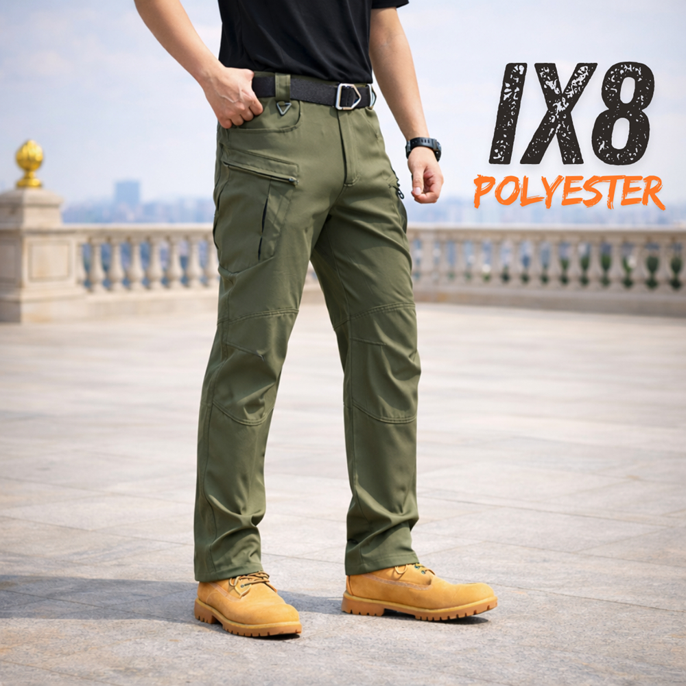 IX8 กางเกงคาร์โก้ กางเกงยุทธวิธี ผ้ายืด สีเขียวขี้ม้า มีซับใน มีช่องกระเป๋าหลายช่อง XS-5XL