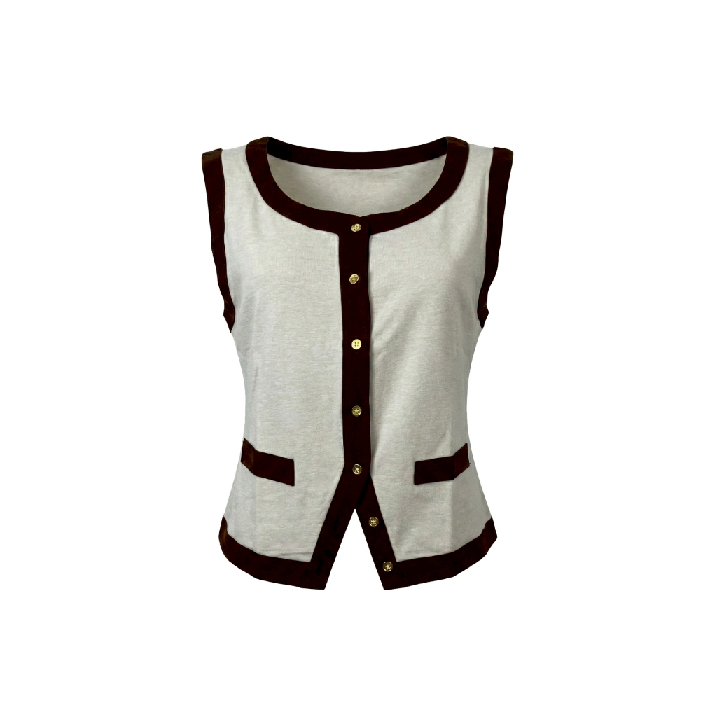 Hybrid Vest Top Women เสื้อแขนกุดผู้หญิง สีครีม (Cream) WB-256CR ผ้า Cotton 100% ใส่สบาย เสื้อแขนกุดทูโทน เสื้อกล้าม