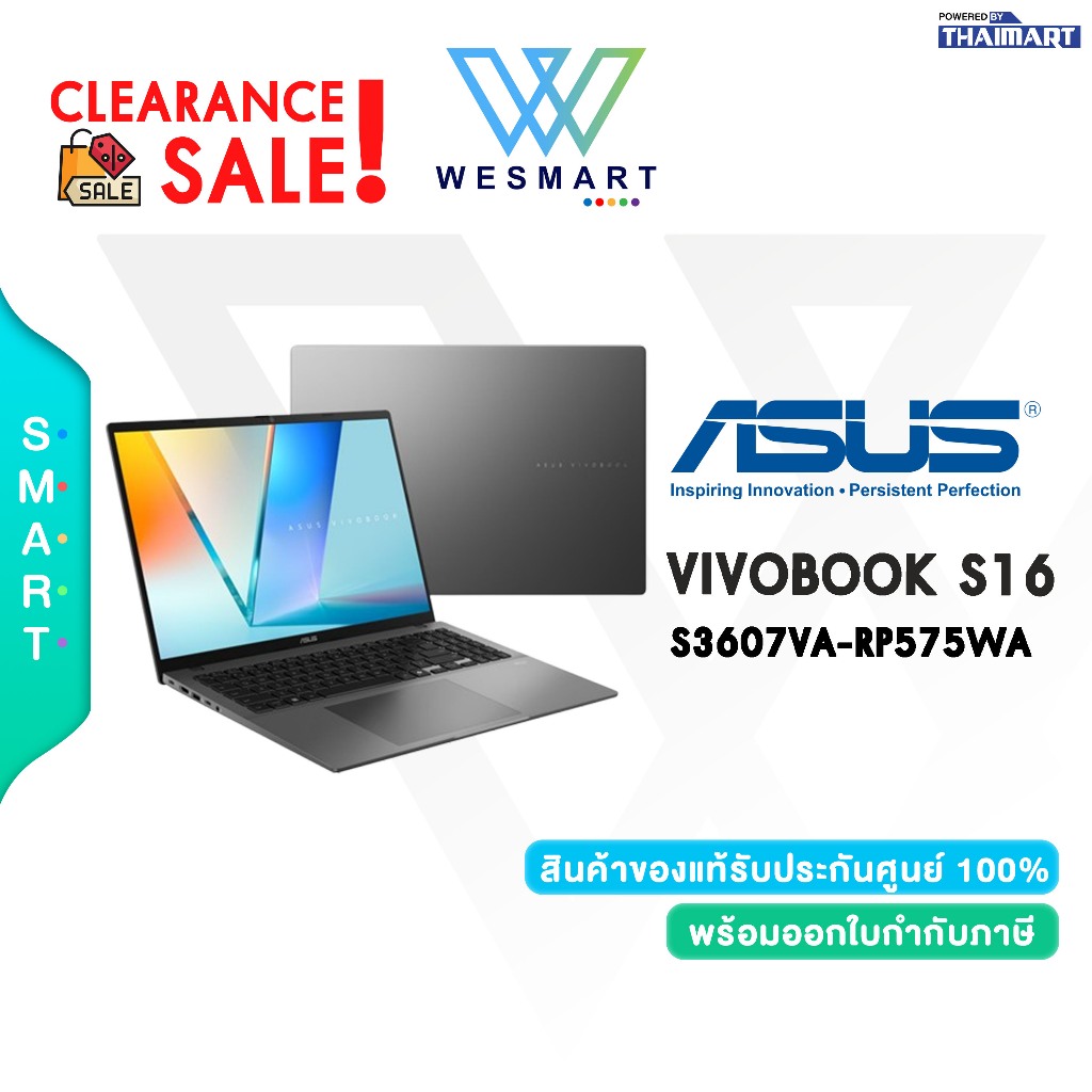 (Clearance) ASUS NOTEBOOK (โน้ตบุ๊ค) VIVOBOOK S16 S3607VA-RP575WA : DEMO สินค้าตัวโชว์/ประกันศูนย์ 3