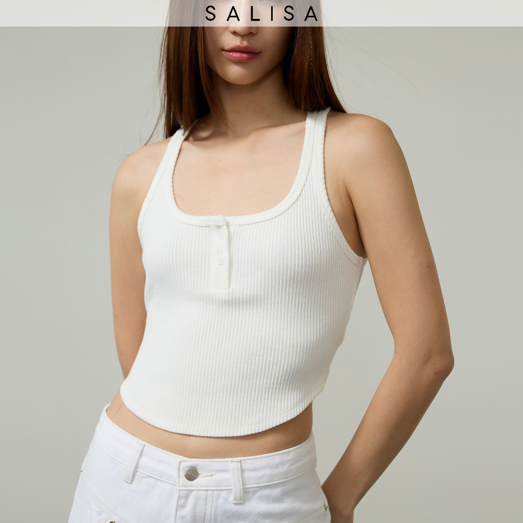SALISA - CROP TANK BUTTON SS26 เสื้อกล้ามครอป *BLACK & WHITE PRE-ORDER 1 WEEK