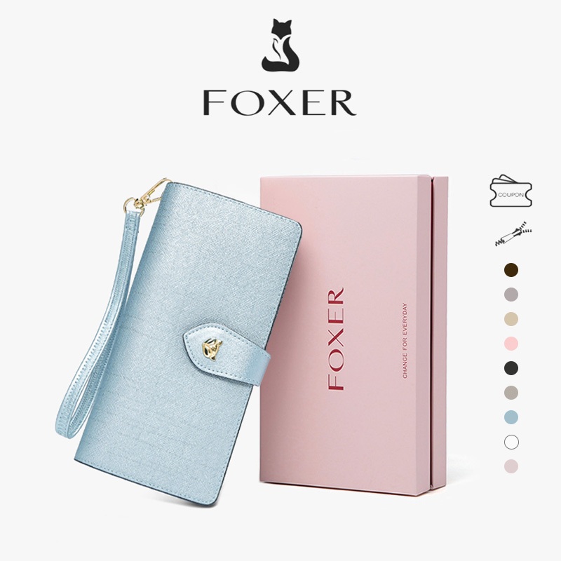 FOXER กระเป๋าสตางค์ยาว กระเป๋าสตางค์หนัง ที่ใส่บัตรเครดิต มีสไตล์และหรูหรา