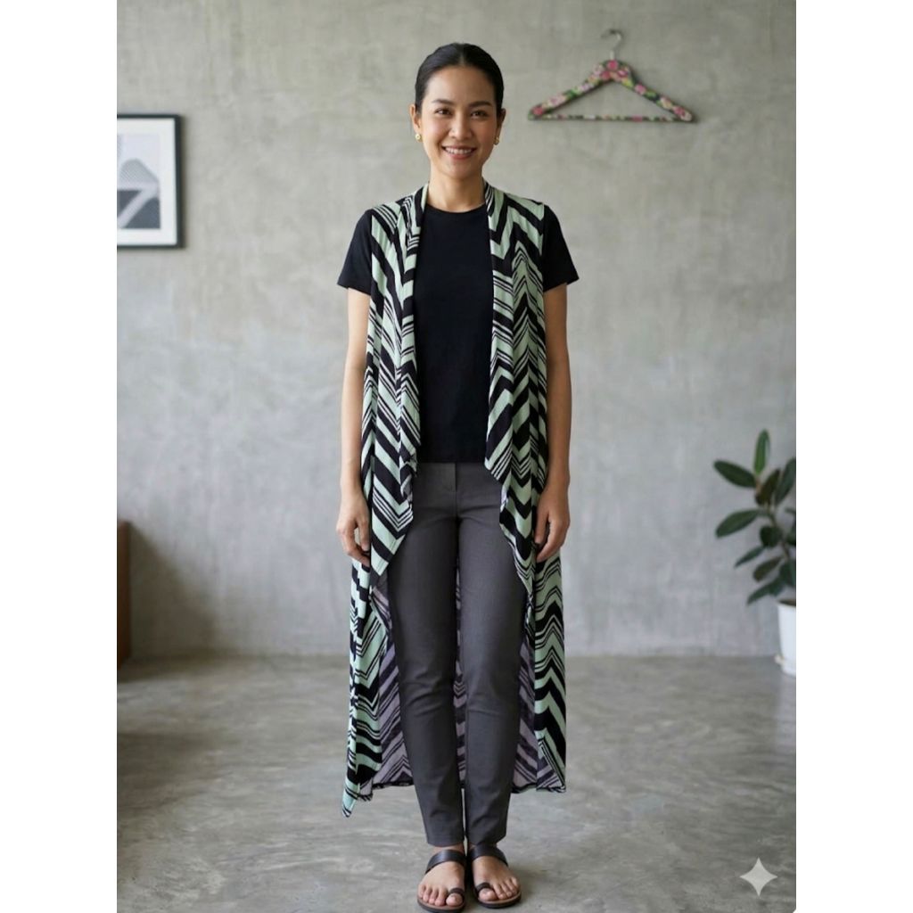 PINK BOUQUET Black and Green Long Vest/ Dress Size S