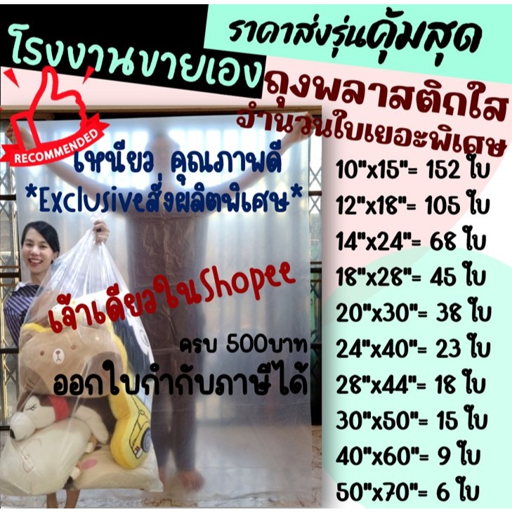 ถูกมากกก🔥  โรงงานถุงขายเอง‼️สุดคุ้ม‼️ถุงพลาสติกขนาดใหญ่ ถุงขนาดใหญ่  PE สีใส 1 kg. มี 10 ขนาด