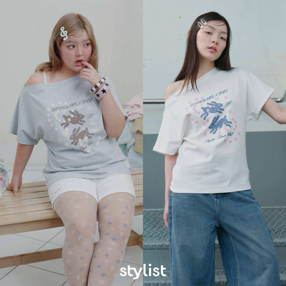 ( PRE เฉพาะ TwinBunniesWhite 30-45 DAYS ) STYLIST x Brinkkty (S-3XL) -T-Shirts-Ruzee-008 ปาดไหล่