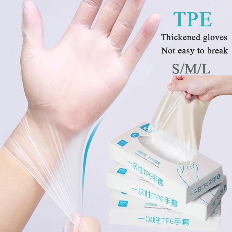 ถุงมือ TPE แบบใช้แล้วทิ้ง สีใส ปราศจากลาเท็กซ์ สำหรับใช้ในบ้าน การหยิบจับอาหาร และการทำอาหาร