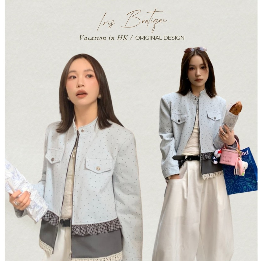 Vacation in HK |Original Design IRIS BOUTIQUE 26ss IJYK89-IPYK67 Blue Balloon Cropped Jacket&Minimal