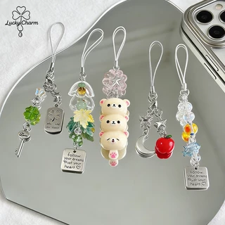 Phone Chain พวงกุญแจห้อยโทรศัพท์🍀ins น่ารัก🩷แอปเปิล ใบโคลเวอร์สี่แฉก ลายการ์ตูนหมี อะคริลิค COD