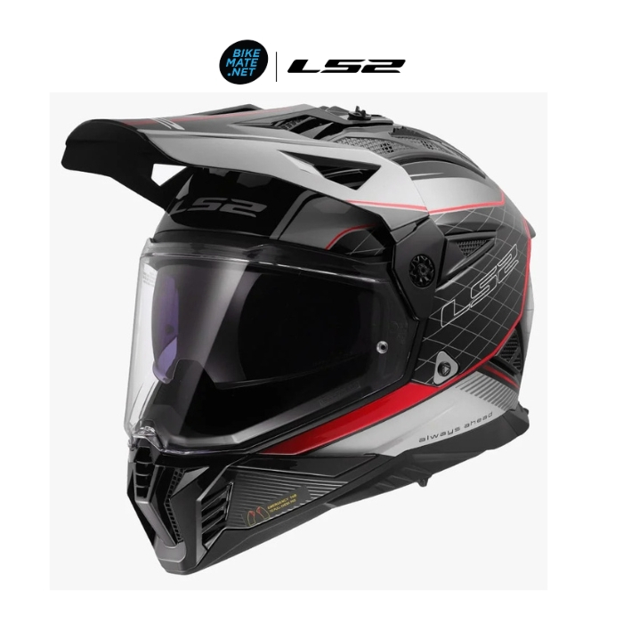 LS2 Helmets MX702 Pioneer II Meridian Black Light Grey Red – หมวกกันน็อคทัวร์ริ่งแอดเวนเจอร์ – โปรปัง