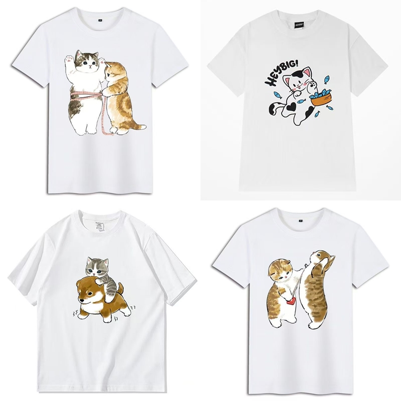 เสื้อยืดแขนสั้น คอกลม ลายแมวสวยๆ แบบสกรีนลาย ES527-ES532