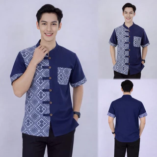 เสื้อคอจีนผู้ชาย ลายขิด/ลายไทย ทูโทน (เสื้อพิธา)