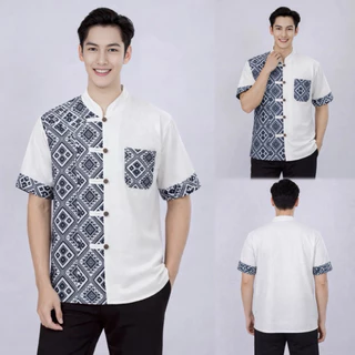 เสื้อคอจีนผู้ชาย ลายขิด/ลายไทย ทูโทน (เสื้อพิธา)