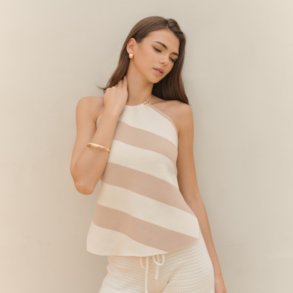 Withit Halter striped knit top with W pandant เสื้อคล้องคอลายทาง - TPW14741