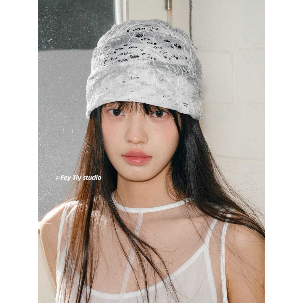 พร้อมส่ง Fey Tiy Flower lace summer beanie