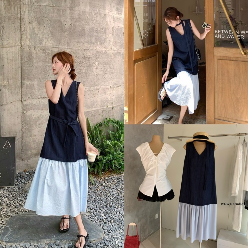 เดรสยาวทรงปล่อยชายแต่งผ้าจับจีบระบายรุ่น 9050 TAG WG.WE 🇰🇷