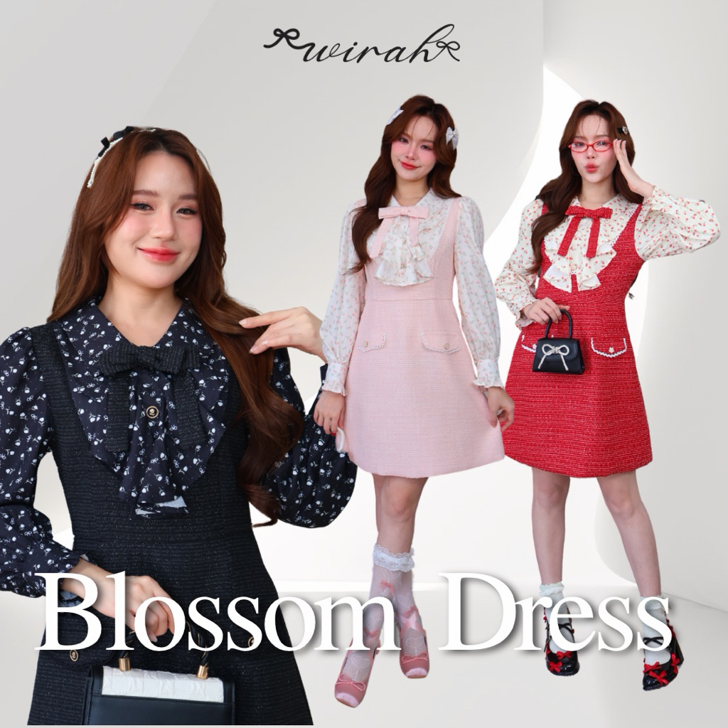 FW73 Blossom Dress ชุดเดรสผ้าทอมวิตผสมกริตเตอร์สวยๆ งานแขนยาวใส่สบาย