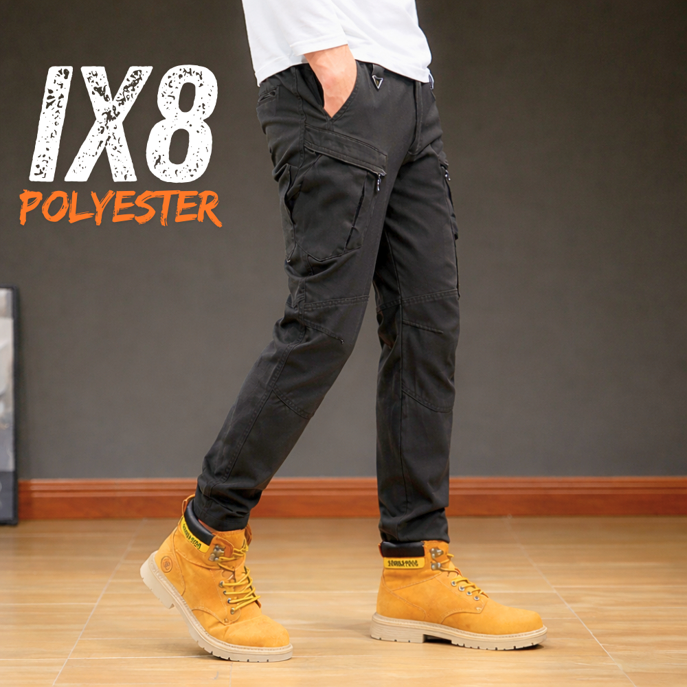 IX8 กางเกงคาร์โก้ กางเกงยุทธวิธี ผ้ายืด สีดำ มีซับใน มีช่องกระเป๋าหลายช่อง XS-5XL