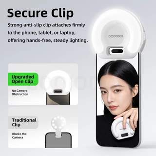 GOOJODOQ เติมแสง คลิปกันลื่น ไฟ 3 สี ปรับความสว่างได้ 2700K–6500K แบตเตอรี่แบบชาร์จไฟได้ 400mAh