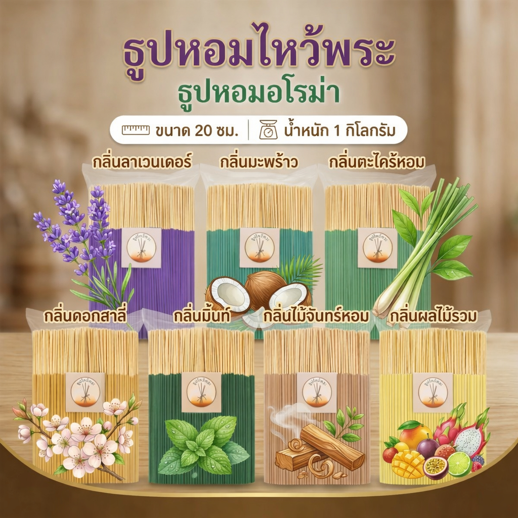 ธูปหอมไหว้พระ ธูปหอมอโรม่า ขนาด 20 ซม. (น้ำหนัก 1 กิโลกรัม)