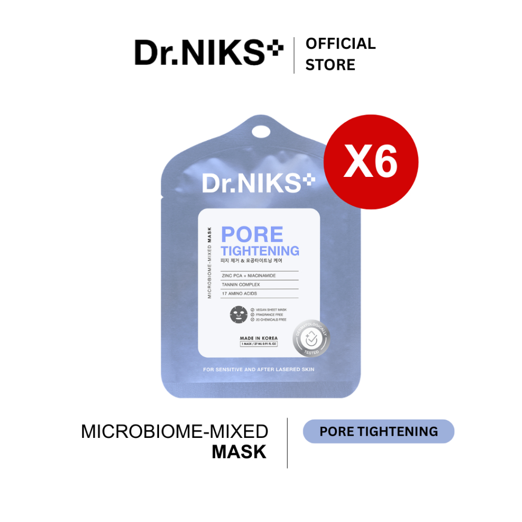 [SET 6 ชิ้น] Dr.NIKS พอร์ไทท์เทนนิ่งไมโครไบโอม-มิกซ์มาสก์ 27ml ดร.นิกส์ สูตรกระชับรูขุมขน