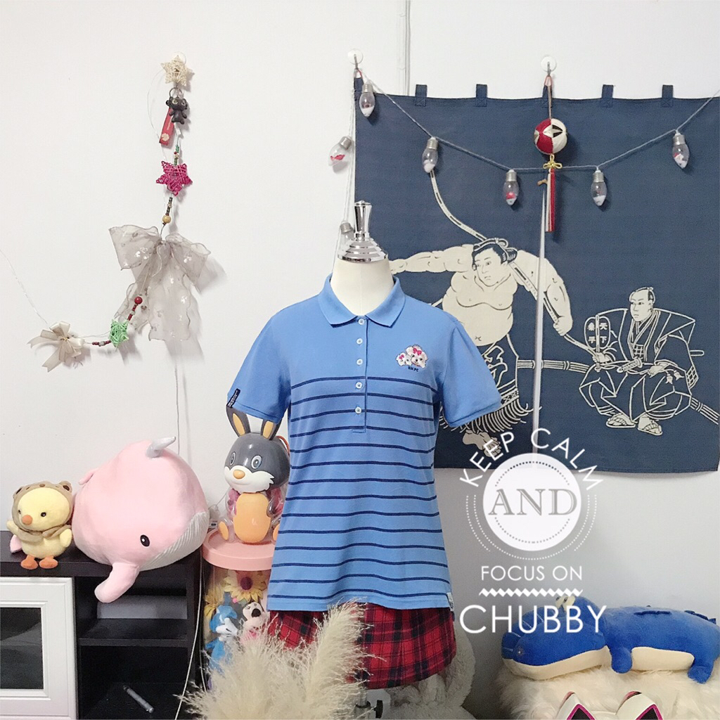 เสื้อโปโลสีฟ้าลายริ้วทางปักน้องหมา BEVERLY HILL POLO CLUB Size อก 37 หน้ายาว 24 หลังยาว 26