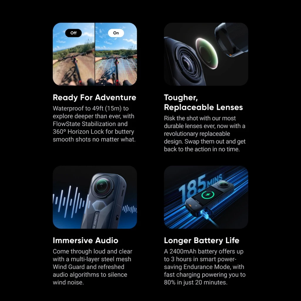Insta360 X-Series กล้อง 360 X5 X4 Air ถ่ายวิดีโอ 8K ภาพชัด กล้องแอคชั่น กันน้ำ ประกัน 1ปี Action Camera thumbnail 5