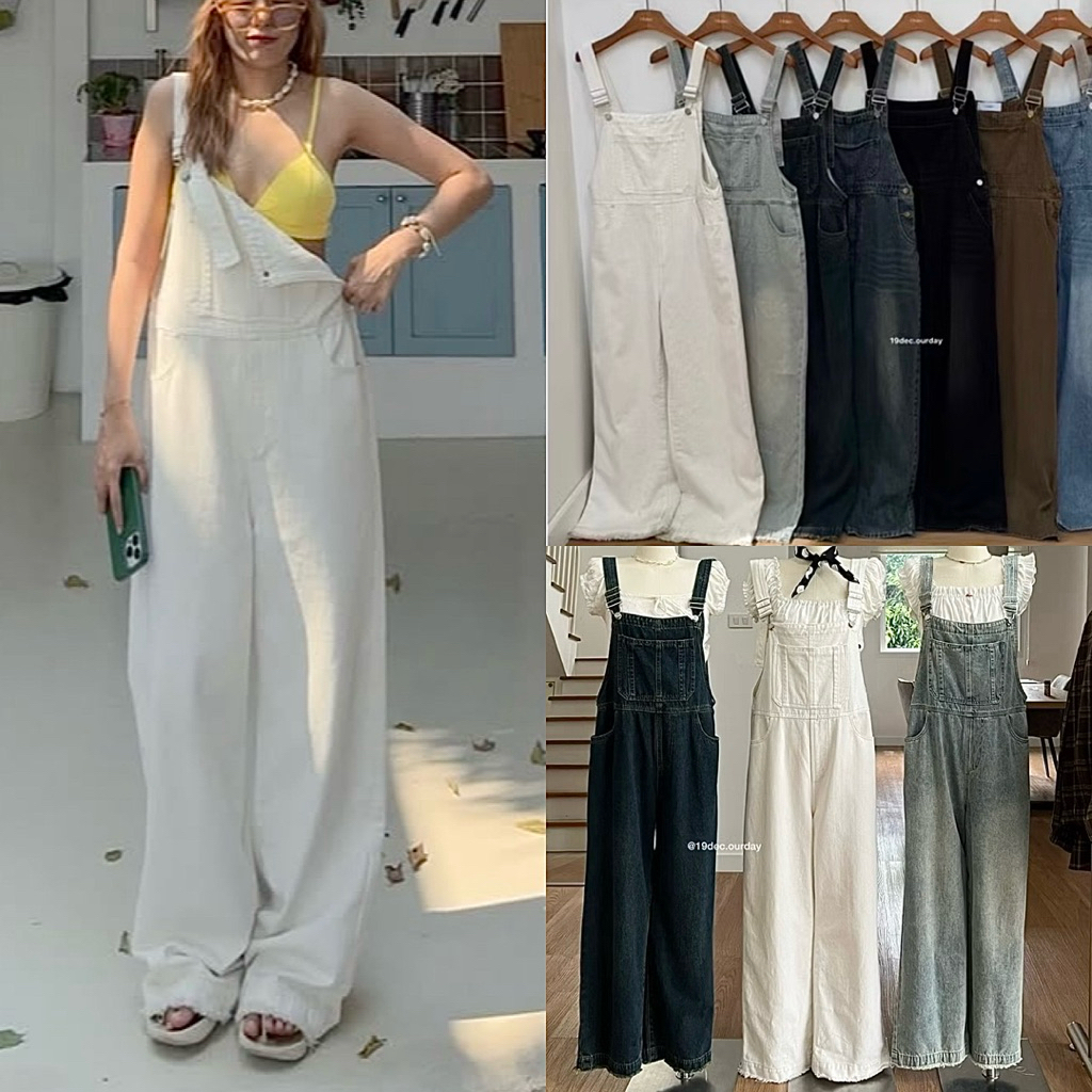 19dec.ourday (Freesize สีขาว ใส่ 1 ครั้ง) : เอี๊ยมยีนส์ขายาวสีขาว ไม่มีตำหนิ