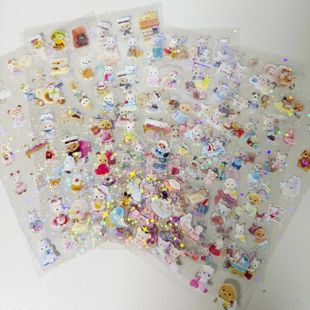 🪄💫พร้อมส่ง!สติ๊กเกอร์กลิตเตอร์ รวมตัวการ์ตูนน่ารัก แพค2ชิ้น คละลาย นูนใส สำหรับตกแต่ง Sylvanian Family Glitter