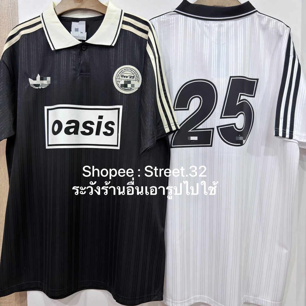 Street.32 เสื้อยืด คอปก ผ้ากีฬา ถ่ายจากสินค้าจริง oasis x das สีเขียว สีดำ สีขาว