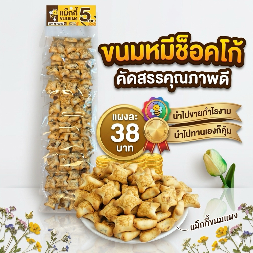 หมีช็อค ขนมปังรูปหมีสอดไส้ช็อคโกแลต ขนมแผง 38 บาทมีทั้งหมด 10 ชิ้นอร่อยคุ้มค่าราคาสบายกระเป๋า