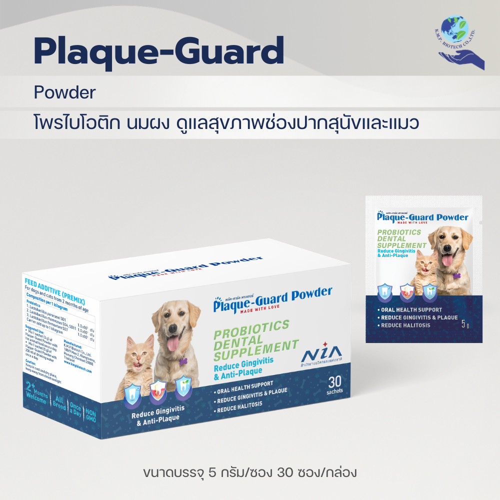 Plaque-Guard Powder ดูแลฟันสุนัข ขนมขัดฟันแมว แบบผง ขนมขัดฟันหมา Probiotics Dental Supplement