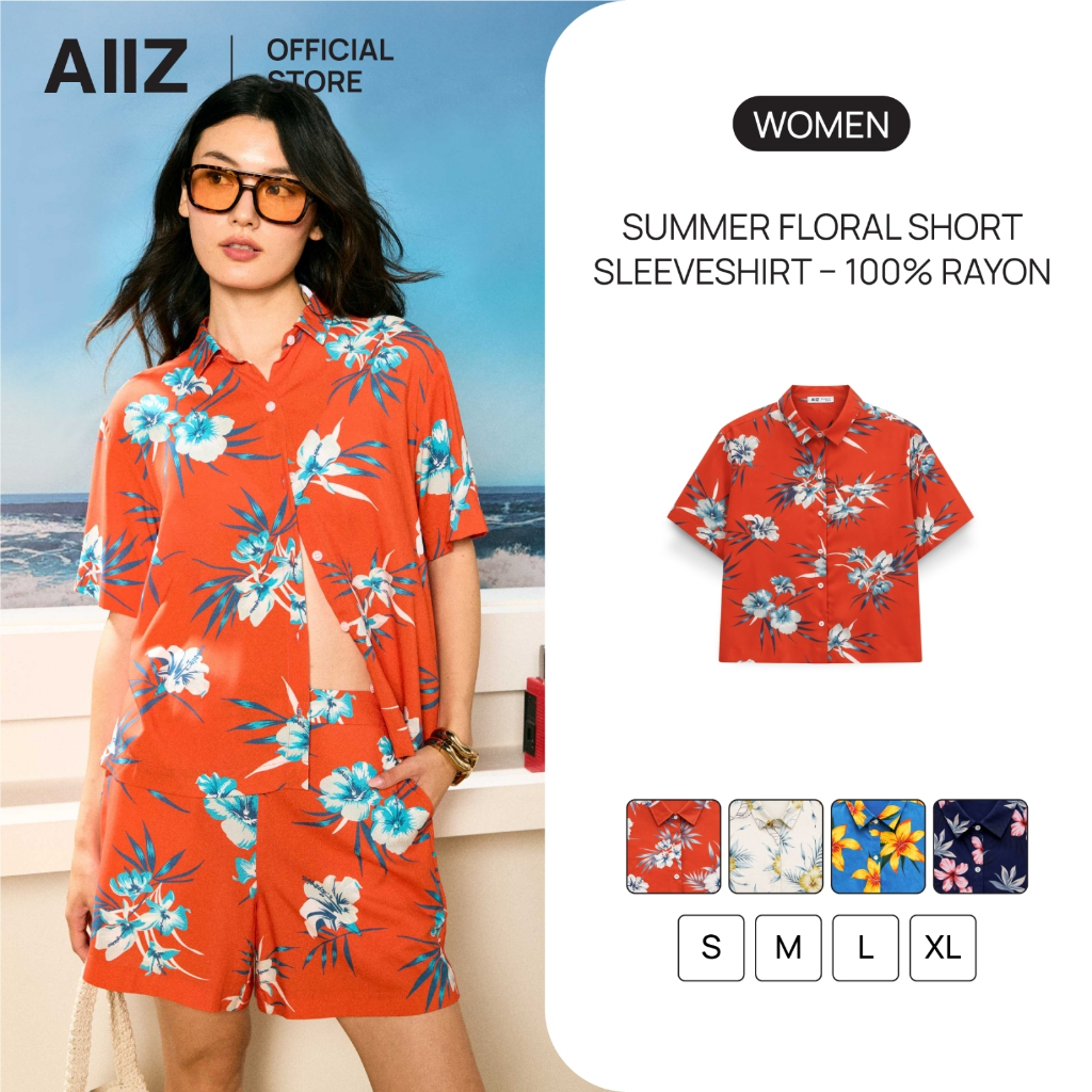 AIIZ Songkran Traveler เสื้อเชิ้ตซัมเมอร์ลายดอก ทรง Crop ผ้าเรยอน 100%