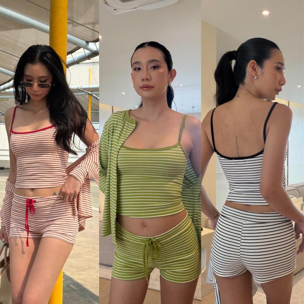 Atipashop - Color Crush Set | ชุดเซ็ตลายริ้วสีสันสดใส รับซัมเมอร์ เสื้อสายเดี่ยวและกางเกงพร้อมเสื้อคลุม