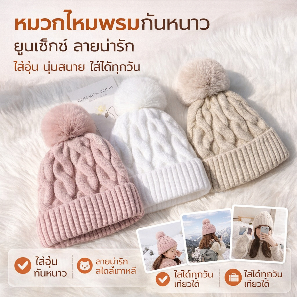 หมวกไหมพรมกันหนาว ยูนิเซ็กซ์ ลายน่ารัก สไตล์เกาหลี ใส่อุ่น นุ่มสบาย เที่ยวหน้าหนาว ใส่ได้ทุกวัน