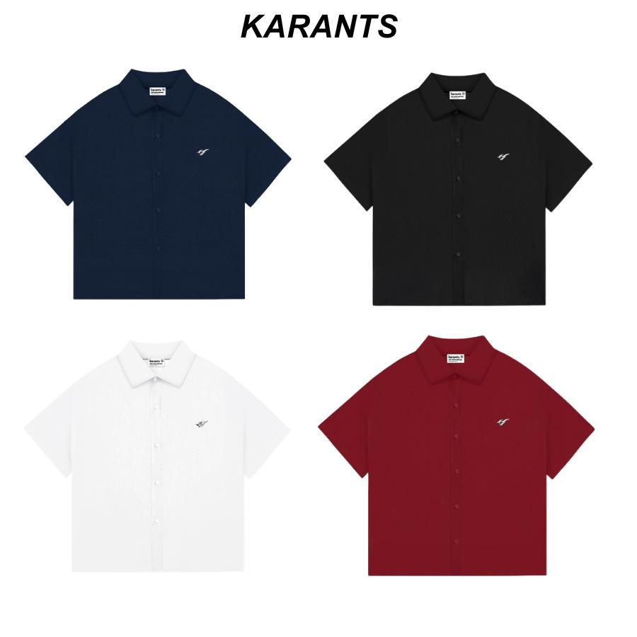 Karants เสื้อเชิ้ตสีพื้นโลโก้โลหะ ผ้า Cotton เย็น Premium Form Cropped Boxy สำหรับผู้ชายและผู้หญิง- 