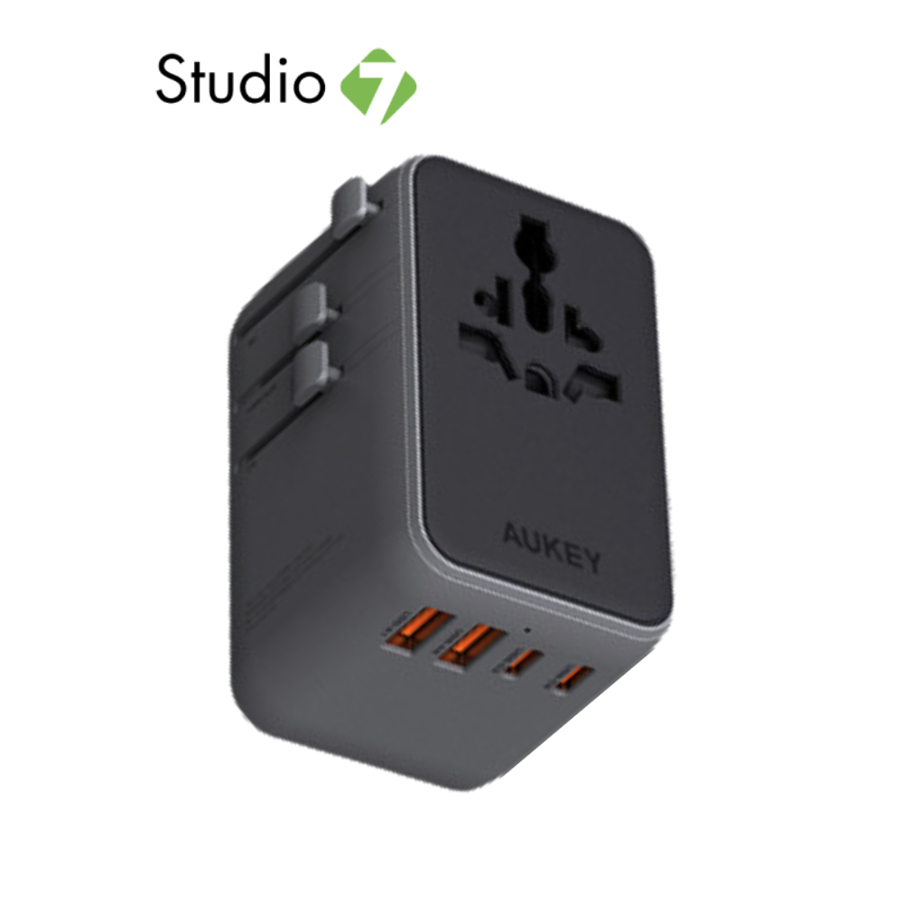 หัวแปลงปลั๊กไฟ AUKEY Globe Reel 70W GaN Universal Adapter with Retractable Cable (PA-TA14) by Studio