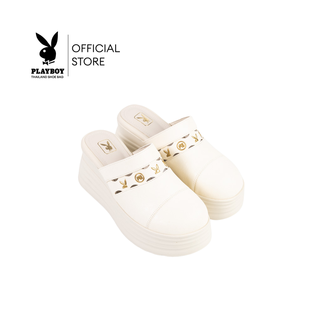 Playboy รุ่น Grimmee Platform Mules รองเท้าส้นตึกแบบเปิดส้น รหัสST-H261C1243  มี 2 สี Ivory White และ Classic Black