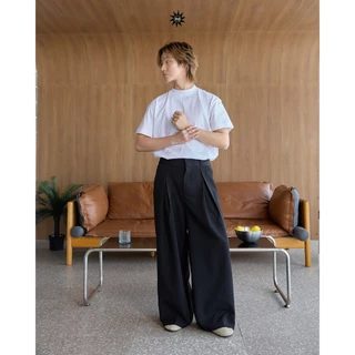 NORMAL.DAY BAGGY TROUSERS V.4 กางเกงทรงกระบอกใหญ่ ทรงหลวม จีบไขว้ เอวสม็อคยืดได้ มี 3ความยาวให้เลือก